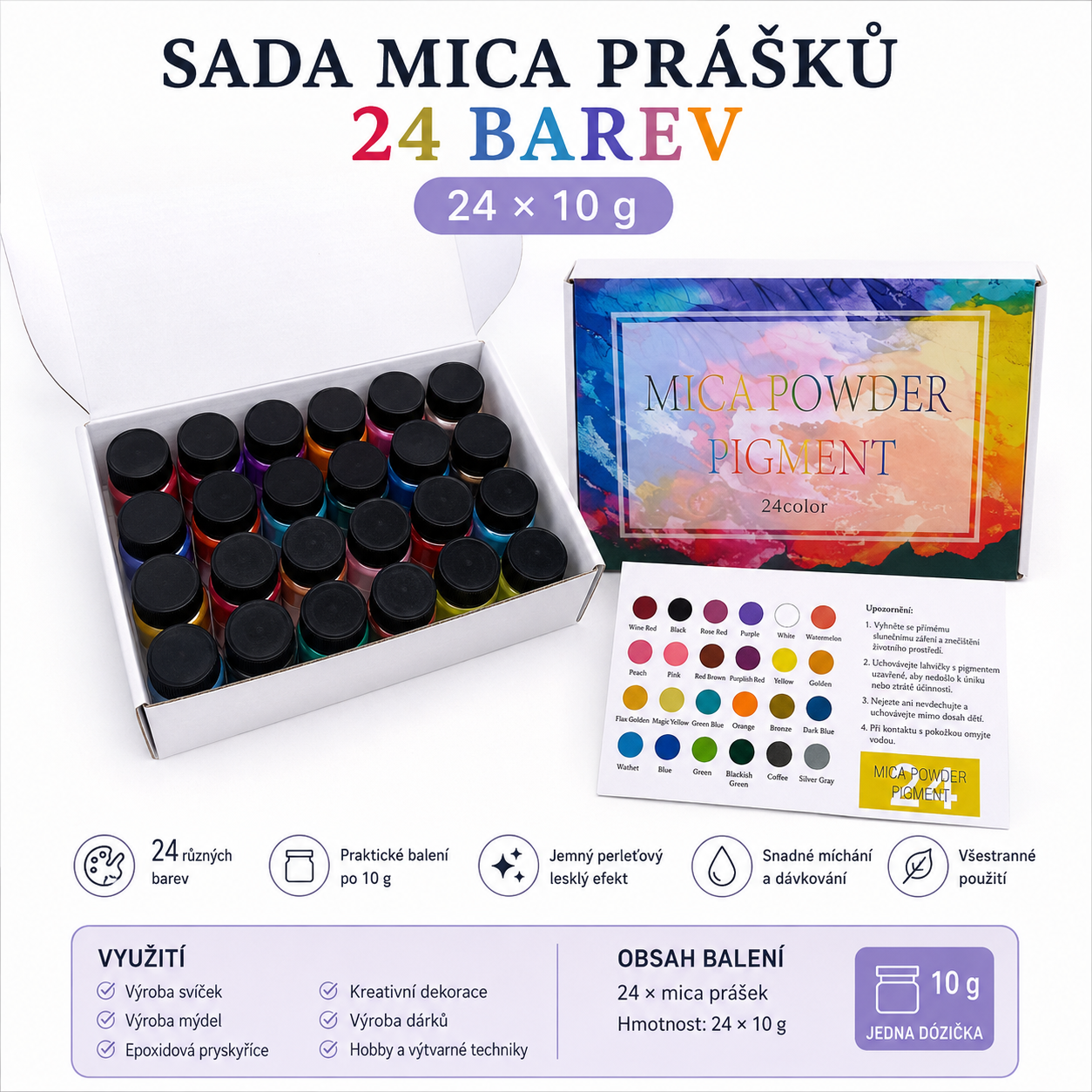 Sada třpytivých mica pigmentů – 24 × 10 g