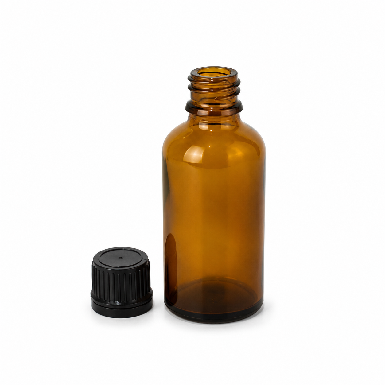 Jantarová skleněná lahvička 100 ml s černým uzávěrem