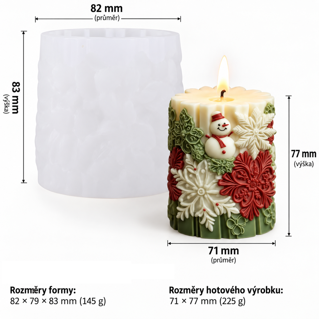 Forma na svíčku Sněhulák a vločky