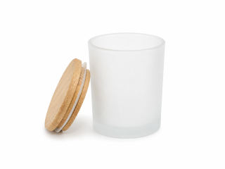 Frosted sklenice na svíčku 200 ml s bambusovým víčkem